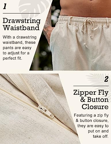 COOFANDY Men's Casual Linen Pants Elastic Waist Drawstring Beach Summer Pants Lightweight Linen Trousers4