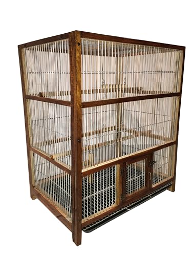 Image of Anaakaarha Handmade Wooden Bird Cage for Small to Medium Birds, 51 x 36 x 60 cm, with Perches, Swings and Ladder, Removable Bottom Net