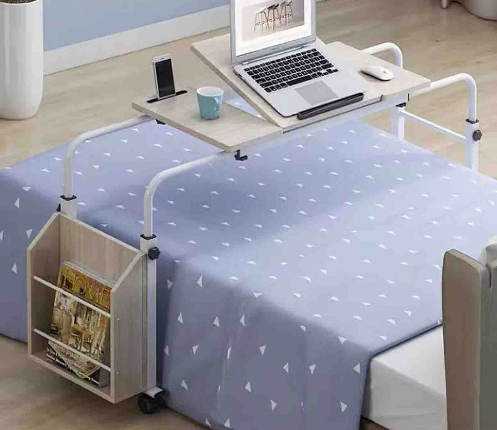 Stół nadłóżkowy z kółkami, regulowane łóżko Mobilny podnośnik Krzyżowy stolik przy łóżku Wysuwany pulpit na laptopa Stolik do karmienia (Log Colors L 80CM)