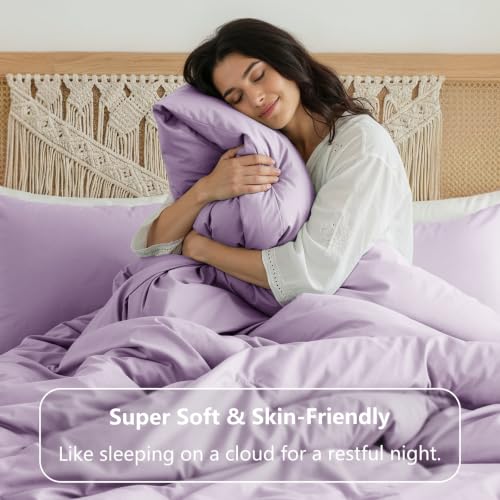 Image of HIMEET King Size Comforter Set, 3 Pieces with 2 Pillowcases, Lavender | 270GSM Down Alternative Fill, Oeko-TEX Certified, 8 Corner Ties Quilted, All Season, Fluffy Bed Set, Bedroom Decor Bedding