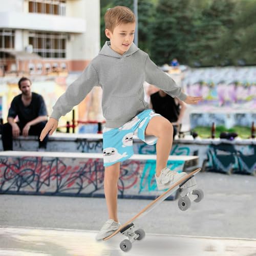 J JOYSAY Cartoon Seal Blue Boys Athletic Shorts Kids Youth Casual Shotrs with Pockets Elastic Waistband4