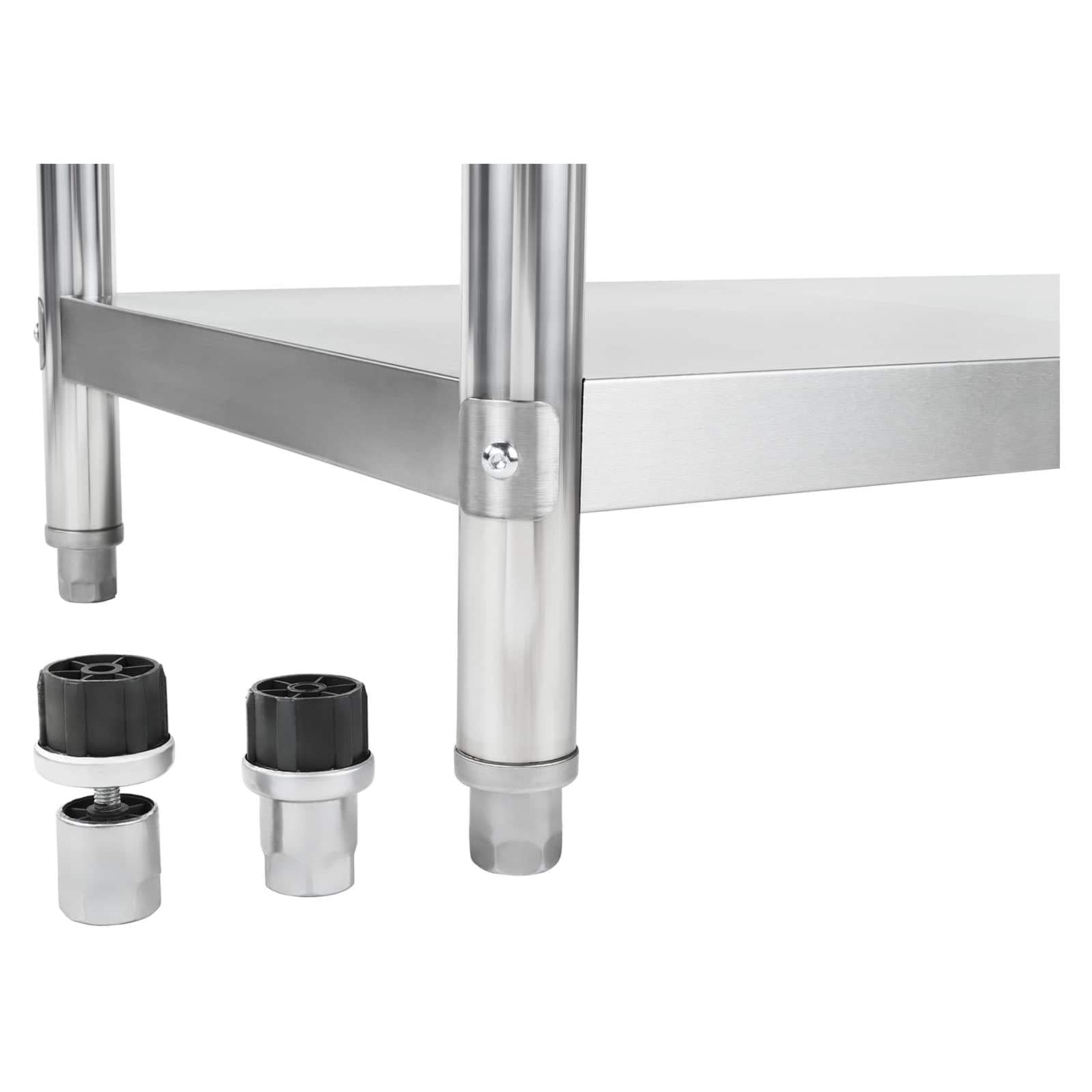 Royal Catering RCAT-180/60-S - Mesa de Trabajo (Acero Inoxidable, 180 x 60 cm, 1 Superficie de Trabajo y 1 Estante, hasta 400 kg, con Cantos Ajustables, Acero Inoxidable)