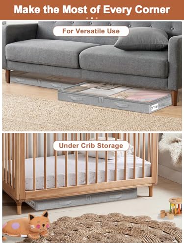 Image of punemi Low-Profile Under Bed Storage Containers, 20 x 40 x 3 in, 4 Pack
