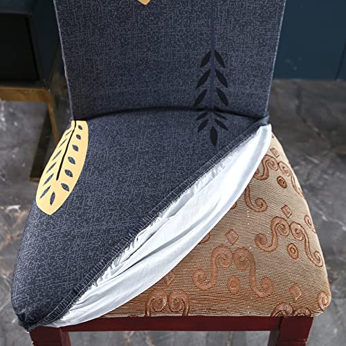 Image of House of Quirk Elastic Chair Cover Stretch Removable Washable Short Dining Chair Cover Protector Seat Slipcover (Pack of 1, Mustard Leaf)