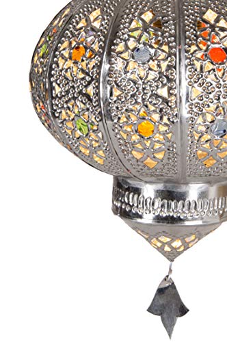 Orientalische Lampe Pendelleuchte Silber Malak E27 Lampenfassung | Marokkanische Design Hängeleuchte Leuchte aus Marokko… – Bild 6
