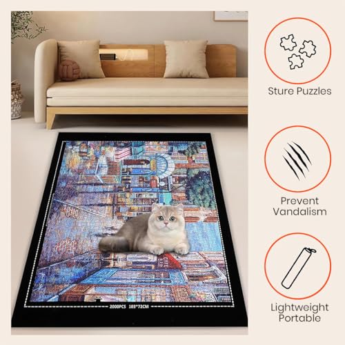 Image of PATPAT Felt Puzzle Floor Mat Puzzle Storage Mat for 1500 Count Jigsaw Pieces,with 4 Pieces Organizer Tray,Air Pillar Air Pump Fastener Strap Storage Bag
