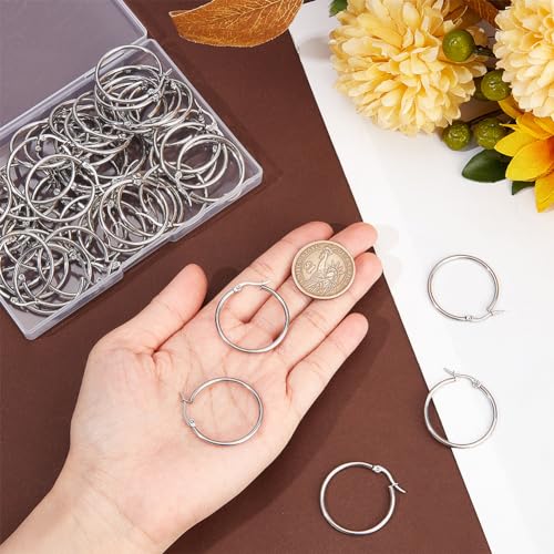 SOFPLATE 1 Box 60pcs 30mm Stainless Steel Earring Beading Hoop Set Hypoallergenic Silver Dangle Hoops Open Round Earring Findings for Jewellery Making Supplies DIY Craft - Image 3