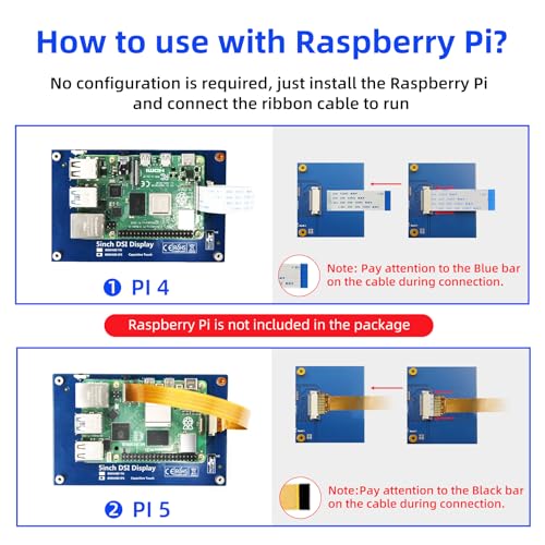 Image of 5 Inch Touch Screen IPS DSI Display Compatible with Raspberry Pi 5 /4 /3 /B+ /A+, 800x480 Pixel IPS Capacitive Screen, Driver-Free MIPI DSI Port