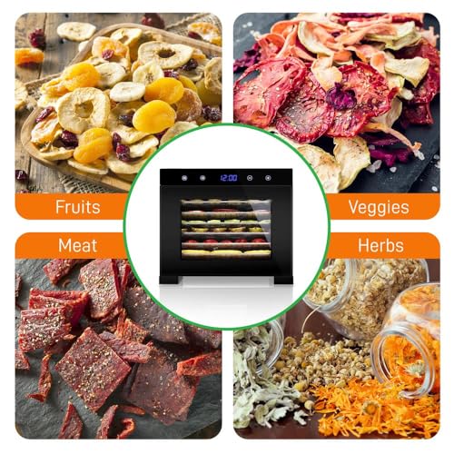 Image of NutriChef Countertop Electric Food Dehydrator Machine | Dehydrate Beef Jerky, Meat & Dog Treats | 6 Shelf Extra Large Capacity - Stainless Steel Trays | 600-Watts, Digital Timer & Temperature Control