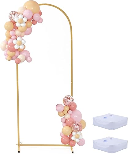 Soporte de arco de boda dorado de 6 x 2.6 pies, marco arqueado de metal, soporte de arco de globo dorado para ceremonia, cumpleaños, decoración de