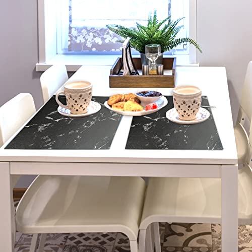Leather Heat Resistant Placemats For Dining Table, Table Mats Set Of 6, Waterproof Pu Kitchen Place Mats, Soft And Non-Slip Lqi (Black+Marble) #TOP5