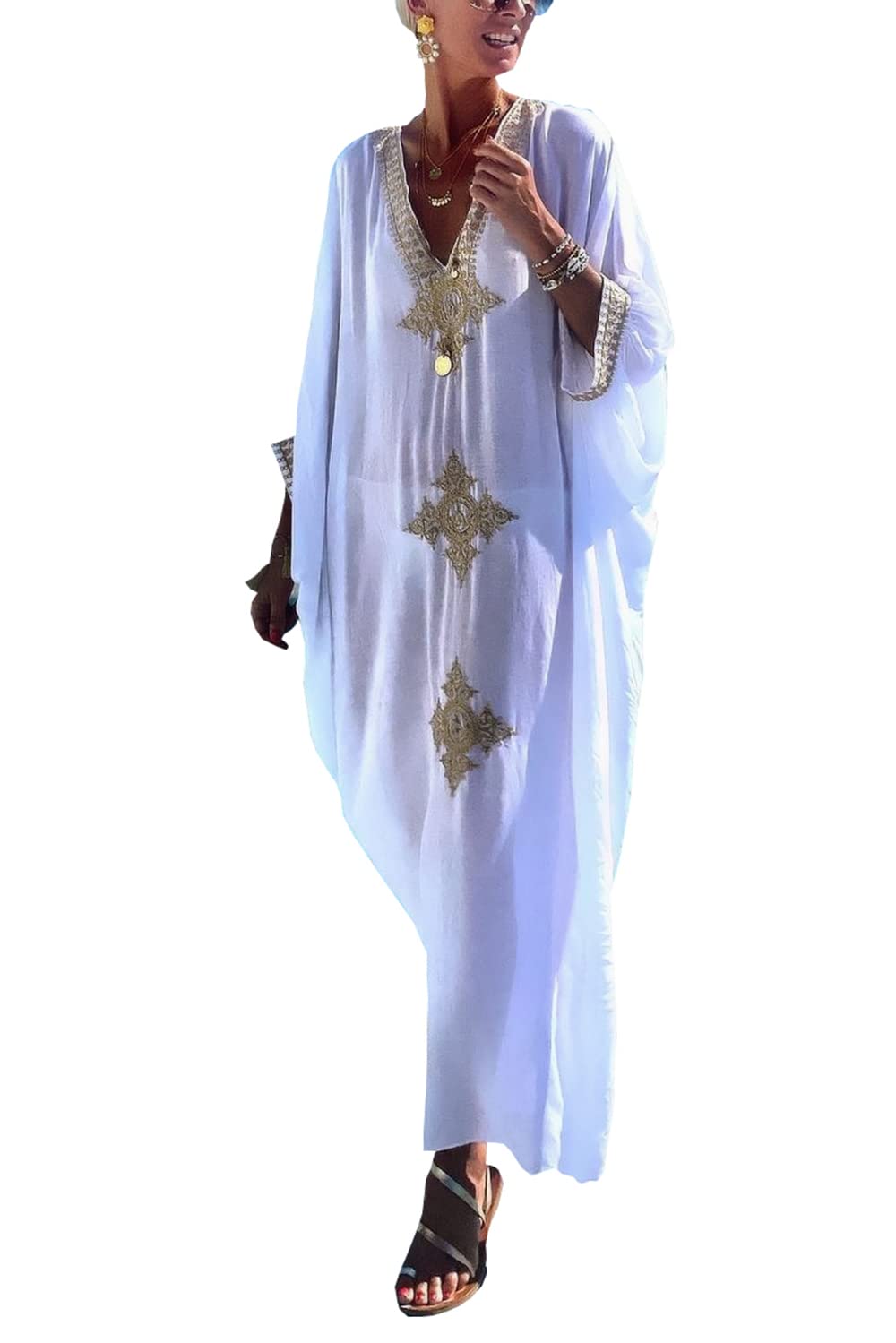 L-Peach Women's Summer Long Beach Dress Kimono Maxi Kaftan Cover ups