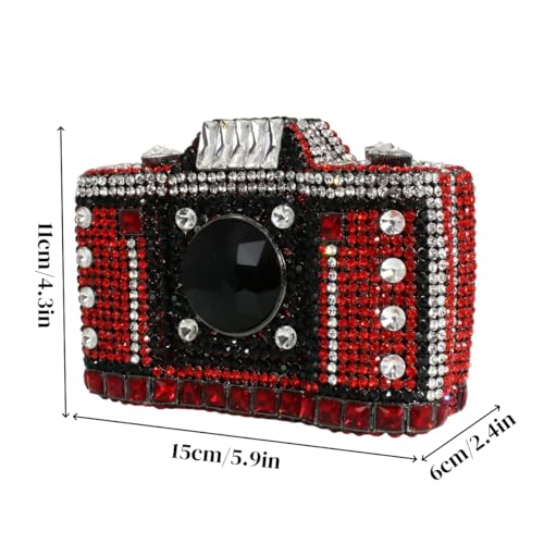 Image of UMREN Novelty Crystal Camera Shaped Clutch Purse for Women Sparkly Rhinestones Evening Clutch Bag Glitter Bridal Prom Handbag