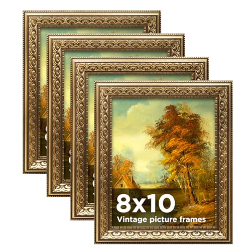 Image of 8x10 Vintage Picture Frames, Antique Frames,Gold Frames for Wall Decor, 4 Pack Ornate Picture Frames,Gold