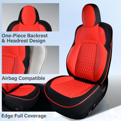 Image of Coverado Front Seat Covers for Tesla Model 3, Car Seat Covers Front Seats, Front 2PCS Leatherette Car Seat Cover Seat Protector Custom for 2017-2023 Tesla Model 3 BlackRed