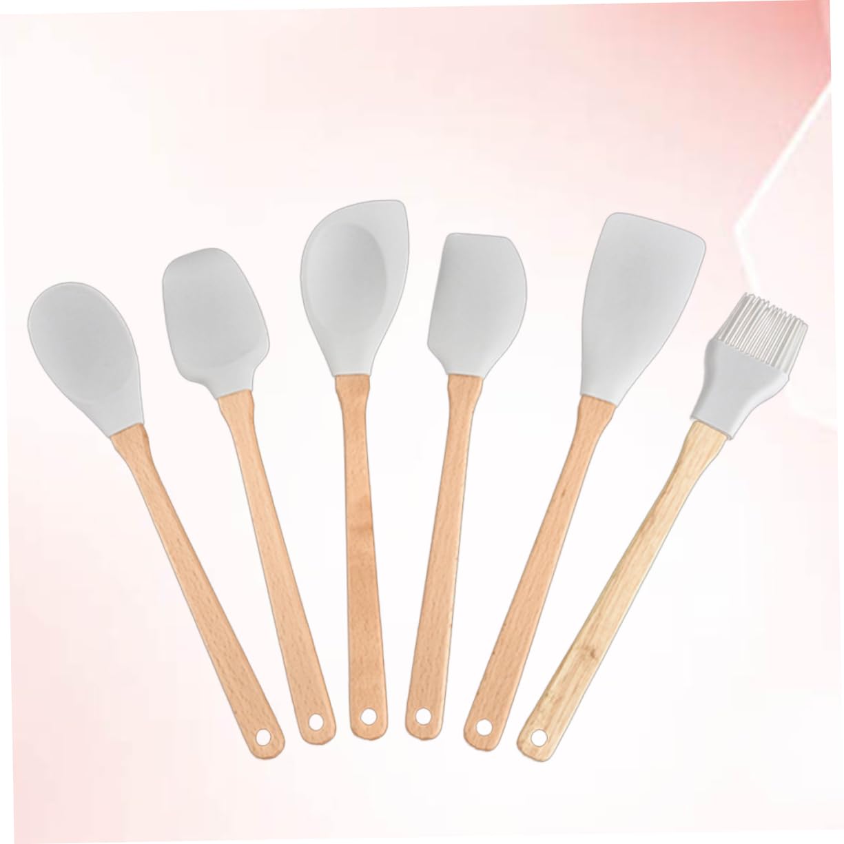 Gatuida 6 Stück Teiliges Silikon Kochutensilien Set mit Holzgriff Hitzebeständig Antihaftbeschichtet Flexibel Spatel und Schaber für Küche und Backen Leicht zu Reinigen Spülmaschinenfest