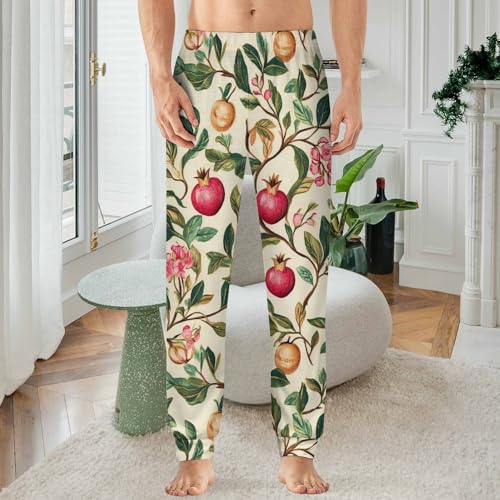 Pomegra Flowers Leaves Men's Pajama Bottoms Sleep Lounge Soft Comfy Pants Sleepwear2