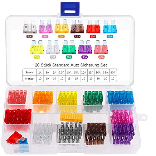 Rovtop 120pcs+1Clip (2A 3A 5A 7.5A 10A 15A 20A 25A 30A 35A 40A) Fusibili Lamellari Auto per Automobili
