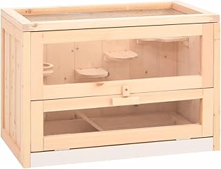 vidaXL Hamster Cage with Extendable Tray, Mouse Cage with Front Door, Rodent Cage Small Animal Cage, 60 x 35.5 x 42 cm, Solid Wood Fir product image