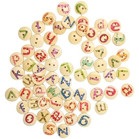 Polytree 100Pcs Wooden Buttons 2 Holes Letter Print Round Button Sewing Crafts Decor Cover