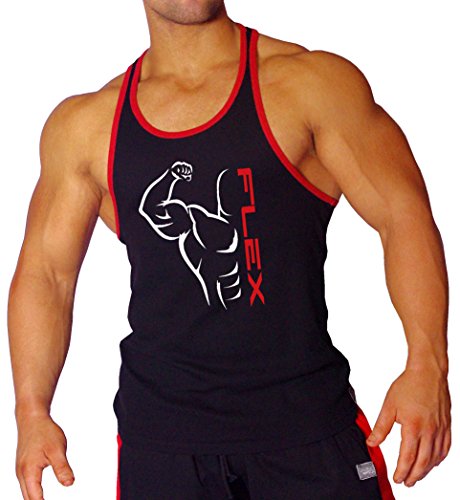 Men's Black with Red Trim Bodybuilding Tank Top, Y-Back, Gym Fitness, Workout Training, Tank Top with Flex Design