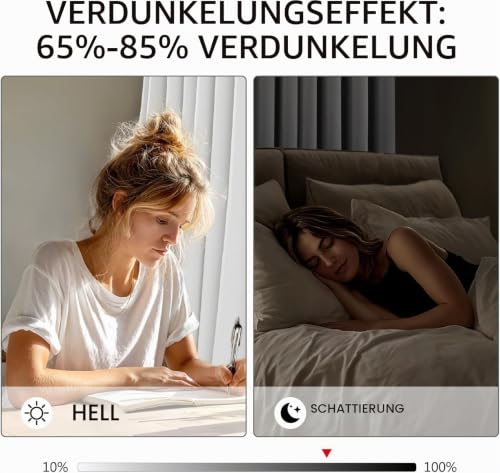 EMEMA Verdunklungsvorhänge mit Ösen 2er 140x260cm Weiß Blickdicht Gardinen – Ansicht 3