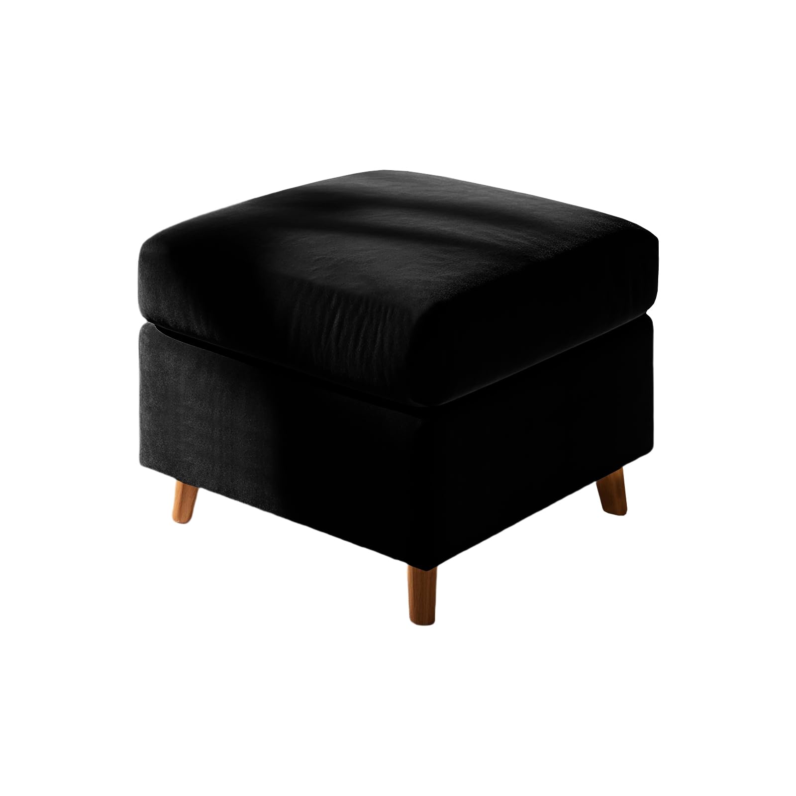 UNBBRRL Footstool Cover with Cushion Cover, Velvet Ottoman Protector Covers, Removable Pouffe Cover with 4 Ties for Living Room (Black,Square S+Cushion S(2pcs))