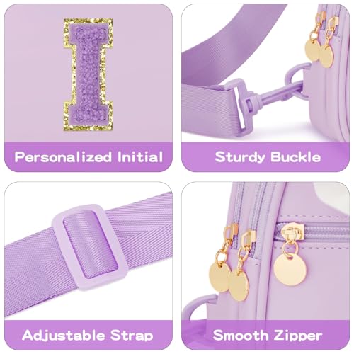 Image of Initial Sling Bag Crossbody Purse for Kids Girls Age 3-8 | Personalized Initial Creates A Thoughtful Gift, Soft Vegan Leather, Adjustable Strap & 3 Pockets for Kids Girls 3-8, Purple I