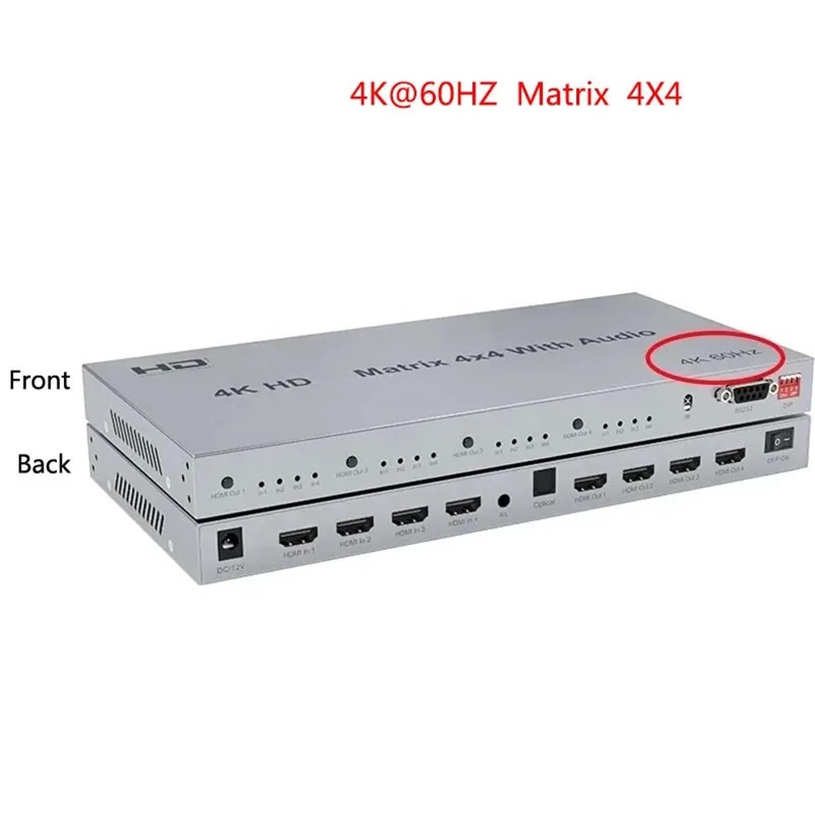 Matrice HDMI 4x4 4K@60Hz Compatibile con estrattore HDR 18Gbps 2.0 Switcher Splitter 4 in out Supporto RS232 con Ampia compatibilità, Facile da configurare(4K 60Hz 4x4)