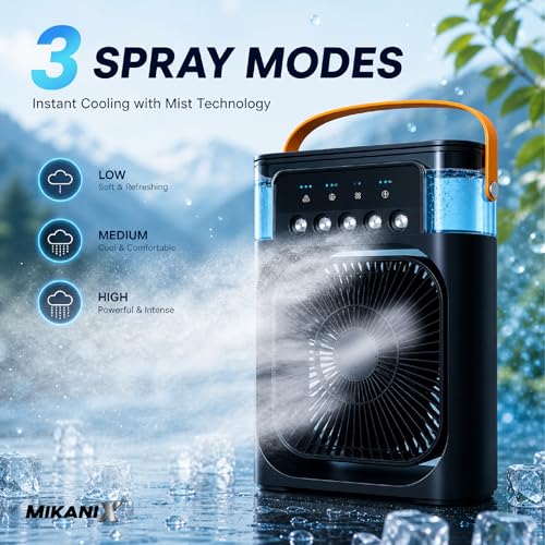 Image of MIKANIX Mini cooling Fan for Room, Kitchen, Home & Office Desk | USB Cable, 3 Wind Speed Mode With Cooling Mist Fan (BLACK)