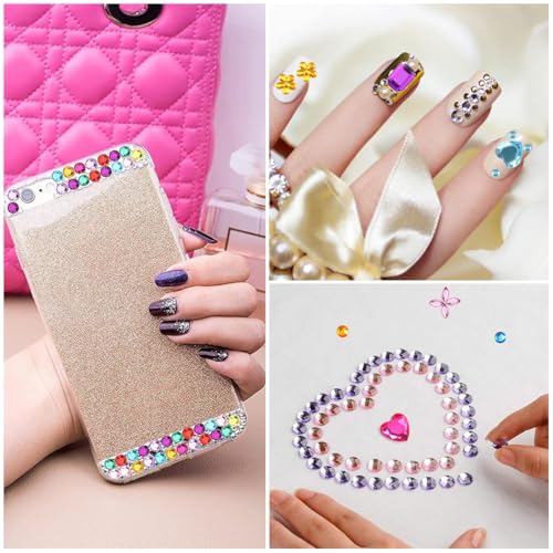 Image of MAYCREATE 1782pcs Rhinestones Pearl Stickers for Craft Makeup, Bling Sticky Gems Face Stickers, Acrylic Self-Adhesive Assorted Shape & Color Stone Sticker for Scrapbooking, DIY Phone Case
