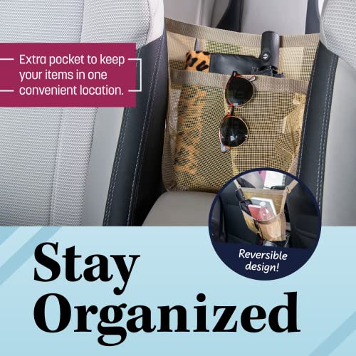 Car Cache Purse Holder For Car - Net Pocket Handbag Holder - Car Storage Organizer Between Front Seats - Car Accessories, Automotive Consoles & Organizers - Gifts For Women And Men - Tan #TOP3