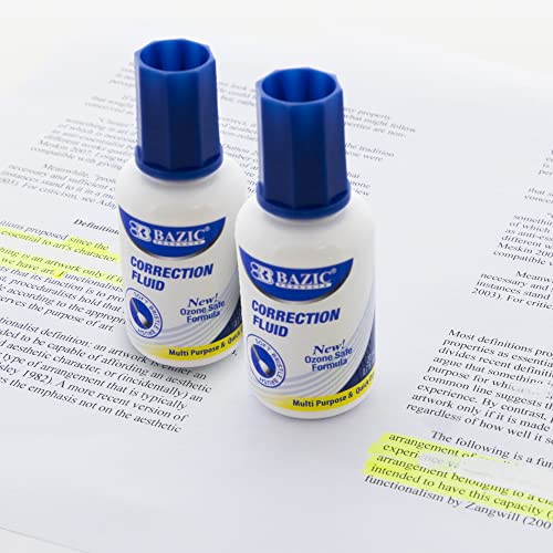 Bazic Correction Fluid (0.7 Oz / 20 Ml), Soft Bristle Brush Applicator, Instant Corrections Pen White Out Wipe Out Liquid (2/Pack), 1-Pack #TOP5