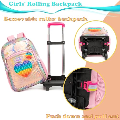 Egchescebo Kids Rolling Toys Love Backpack for Girls Detachable 17" Flamingo Childrens Luggage with Wheels Toddler Travel Suitcase Backpacks Girl Leather Kid Lunch Bookbag Escolares Elementary Golden4