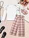 MIGU Girls Clothes Size 6-7 Fashion White Long-sleeved Tops Pink and White Plaid Loose Straight Leg Pants Plaid Hat Girls Outfits Fall 3pcs