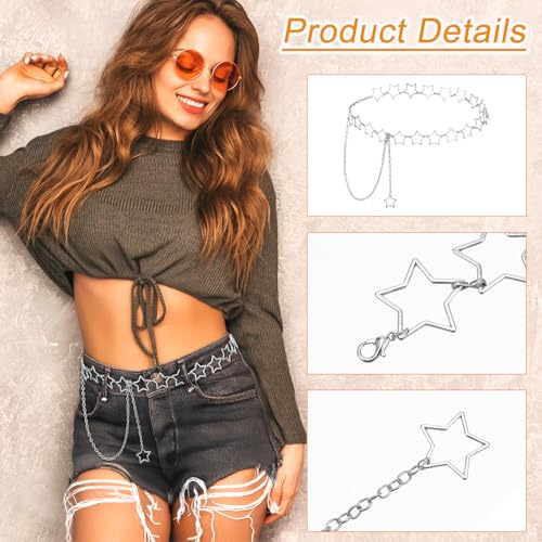 Metal Star Waist Chain for Women, Silver Women's Chain Belt Adjustable Body Chains with Long Tassel Trendy Western Belly Chains Belt for Women Girls Dresses Skirts Jeans4