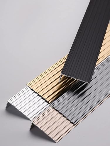 Miniatura 6 de LSMKKA Moldeado de nariz de escalera de metal 20in de ancho antideslizante protectores de borde de banda de rodadura reductor de flauta negro gris