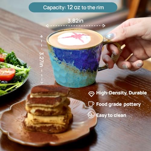 Taza de cerámica artesanal estilo japonés vintage 10oz azul miniatura 3