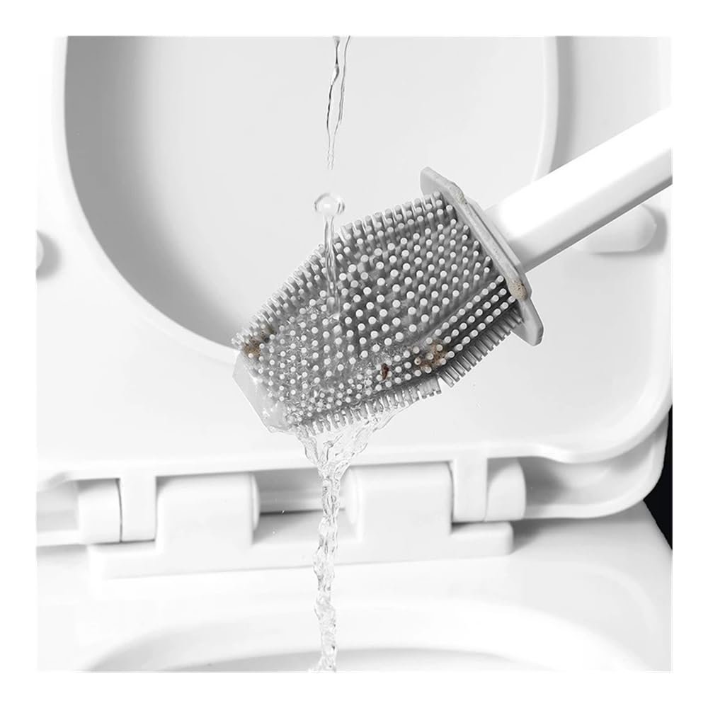 Toilettenbürste Polygonale Silikonbürste for Aufhängen an der Wand mit Kunststoffhalter for das Badezimmer(White)