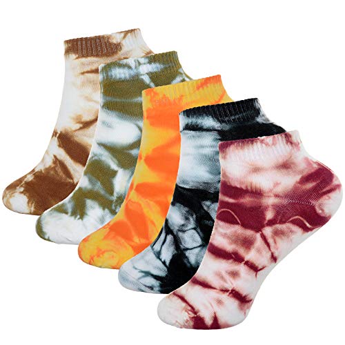 Manimepe 5 Pairs Women's Cotton Tie Dye Ankle Socks - Low Cut Novelty No Show Socks