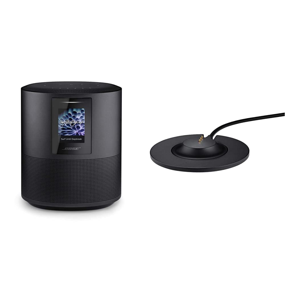 Bose Home Speaker 500, Triple Black, Smart Speaker with Bluetooth, Wi-Fi and Airplay 2 & Portable Home Speaker Charging Cradle, Black