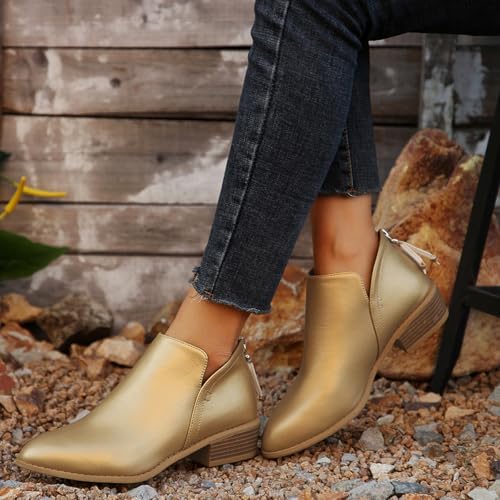 Women's Ankle Boots Side V Cut Design Rear Zipper Low Heel Chunky Heel Leather Stylish Casual Short Western Booties2