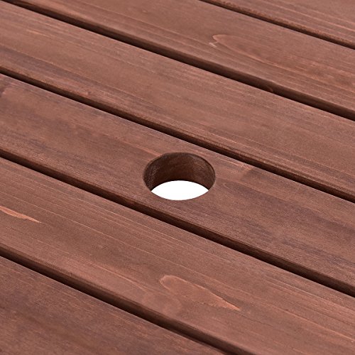 Giantex 6 Person Wooden Picnic Table Set with Wood Bench, with Umbrella Hold Design, Perfect for Outdoor Garden Yard Pub Beer Dining, Dark Brown