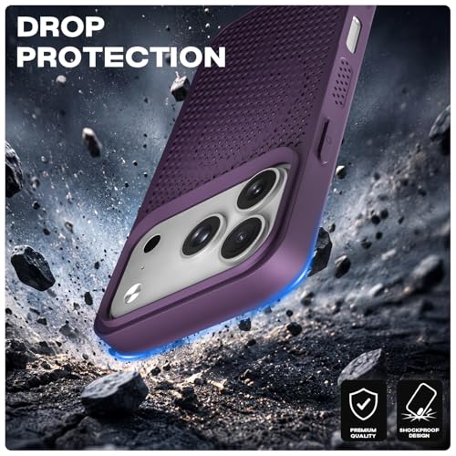 Image of Pikkme Back Cover for iPhone 17 Pro Max | Honeycomb Cooling Design | Silicone Heat Dissipation | Mag-Safe Compatible | Shockproof Camera Protection Bumper Case (Purple)