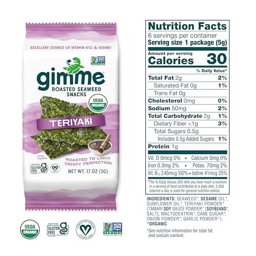 Image of Gimme 6 CT Teriyaki Organic Roasted Seaweed Snacks, 5g, 0.17oz