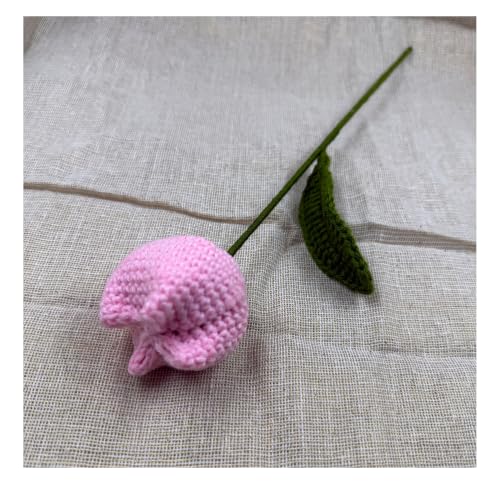 Image of Prapti Handicrafts Handmade Crochet Rose Artificial Forever Flowers for Vase, Home Decoration (1, Pink Tulip)