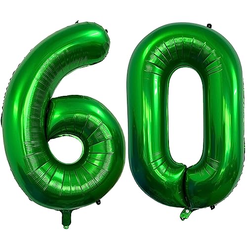 Image of Number 60 Dark Green Balloons 40 Inch Giant Green 60 Numer Foil Helium Balloons for 60th Dark Green Birthday Party Supplies 60th Anniversary Events Decorations