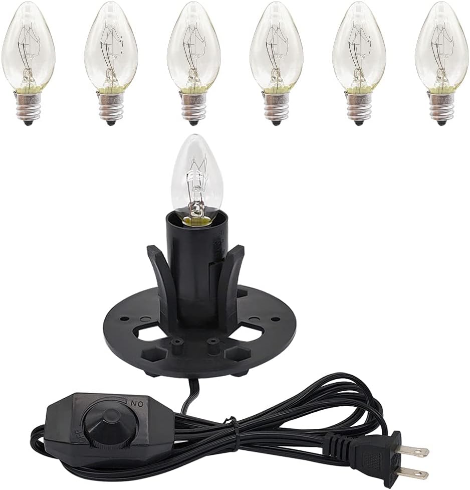 New Orange Heart Himalayan Salt Lamp Cord with Dimmer Switch and Bulbs, 6FT Original Replacement Cord with Base Assembly 3.35 Inches, 6-Pack 15 Watt E12 Halogen Salt Lamp Bulbs for Salt Rock Lamp