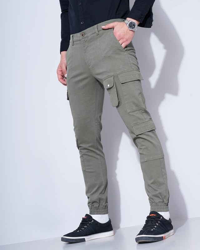 Image of British Club 98% Cotton, 2% Elastane Slim Fit Cargo Jogger Pants | Flat-Front Design | Adjustable Waistband | Multiple Pockets | Lightweight Fabric | Modern Style | Comfortable | Durable Black