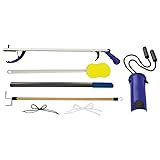 Stop Your Bending 7 Piece Hip Kit, 26' Reacher, Sock Aid with Foam Handles, 27' Dressing Stick, 24' Metal Shoehorn, 2 Pair Elastic Shoelaces, Long Handle Sponge, Blue Jay, Mobility Aid 7 Piece Set